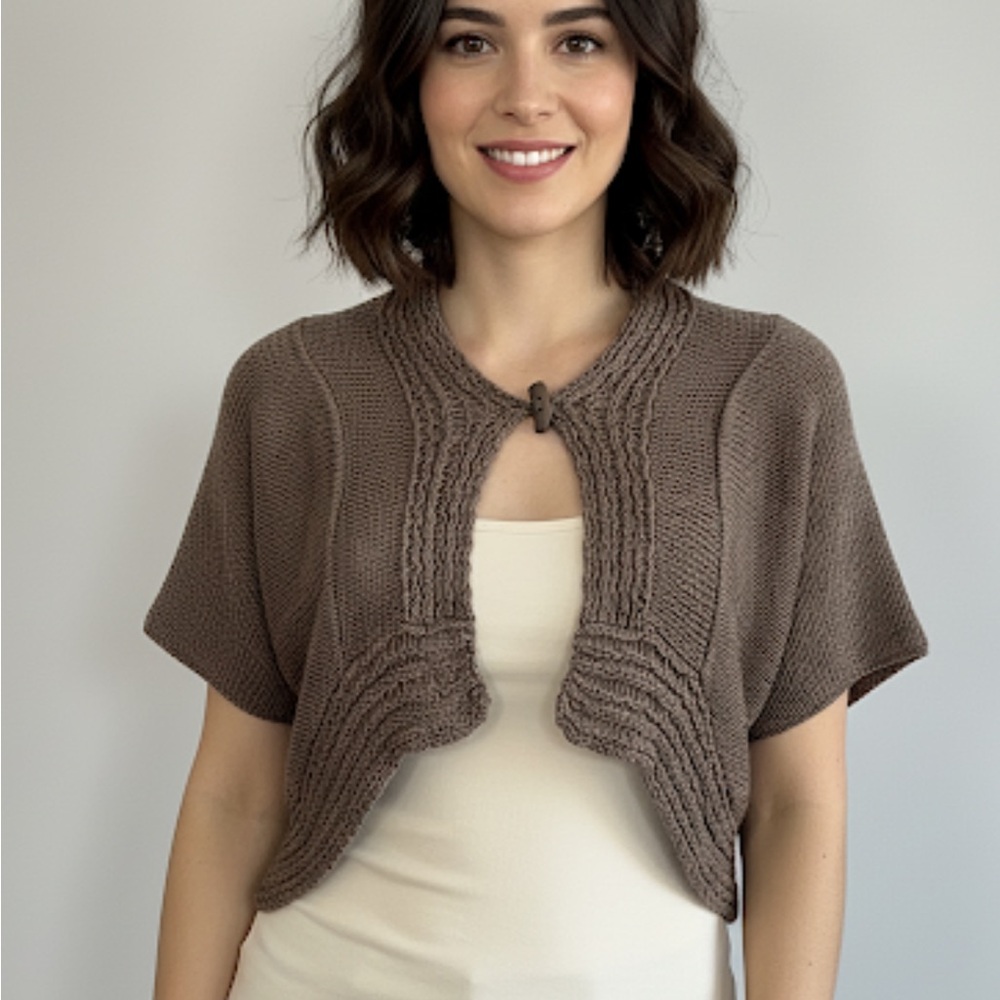 Sarah Spencer Crop Front Knit Brown Short Sleeve Cardigan Size S/P